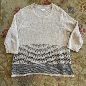 J. Jill Textured-Stripes Sweater ~ Oatmeal Heather/Blues - XL